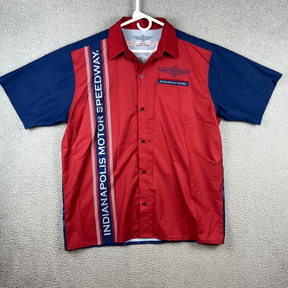 Indianapolis Motor Speedway Racing Shirt Mens XL Red Blue Button Up IMS Official